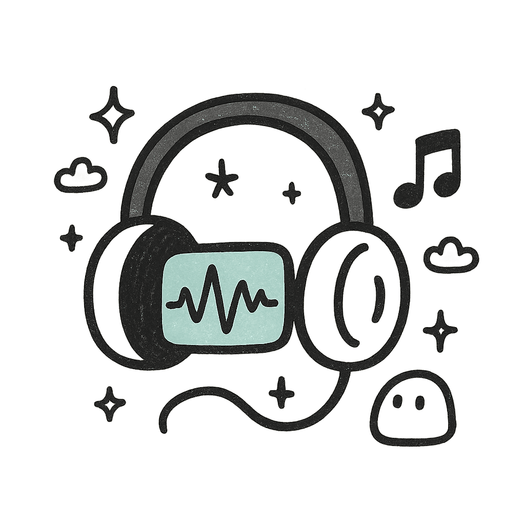 Hand-drawn doodle of headphones with a sound waveform inside