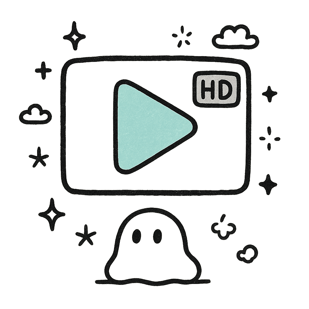Hand-drawn doodle of a video player frame with an HD badge