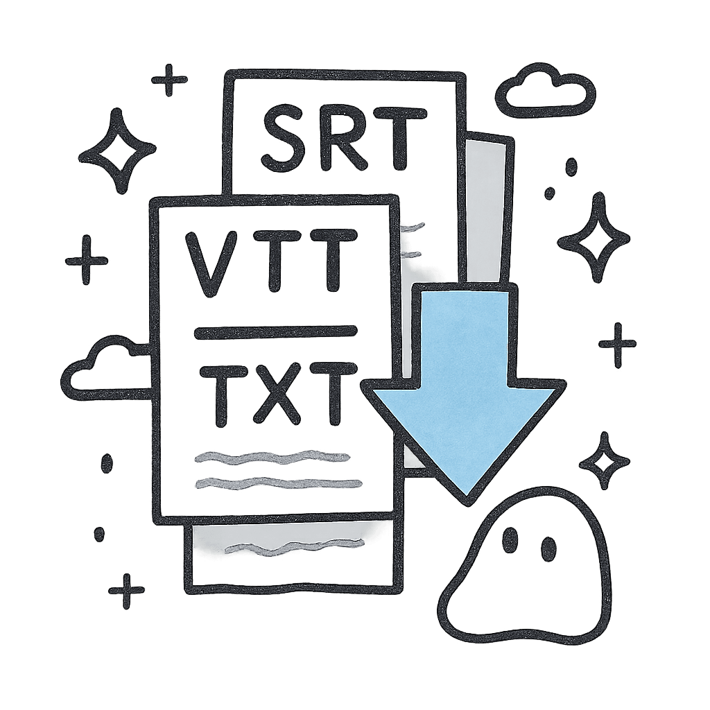 手绘涂鸦:堆叠的 SRT、VTT 和 TXT 文件